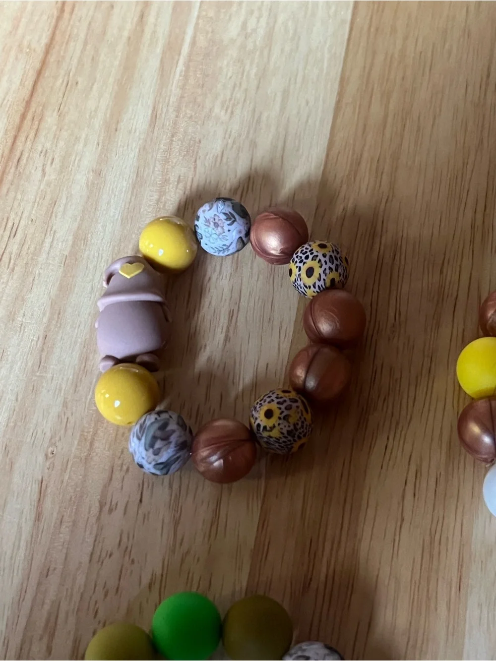 Kids Beaded Stretch Bracelet Set - Yellow, Green, Brown B153 set of 4